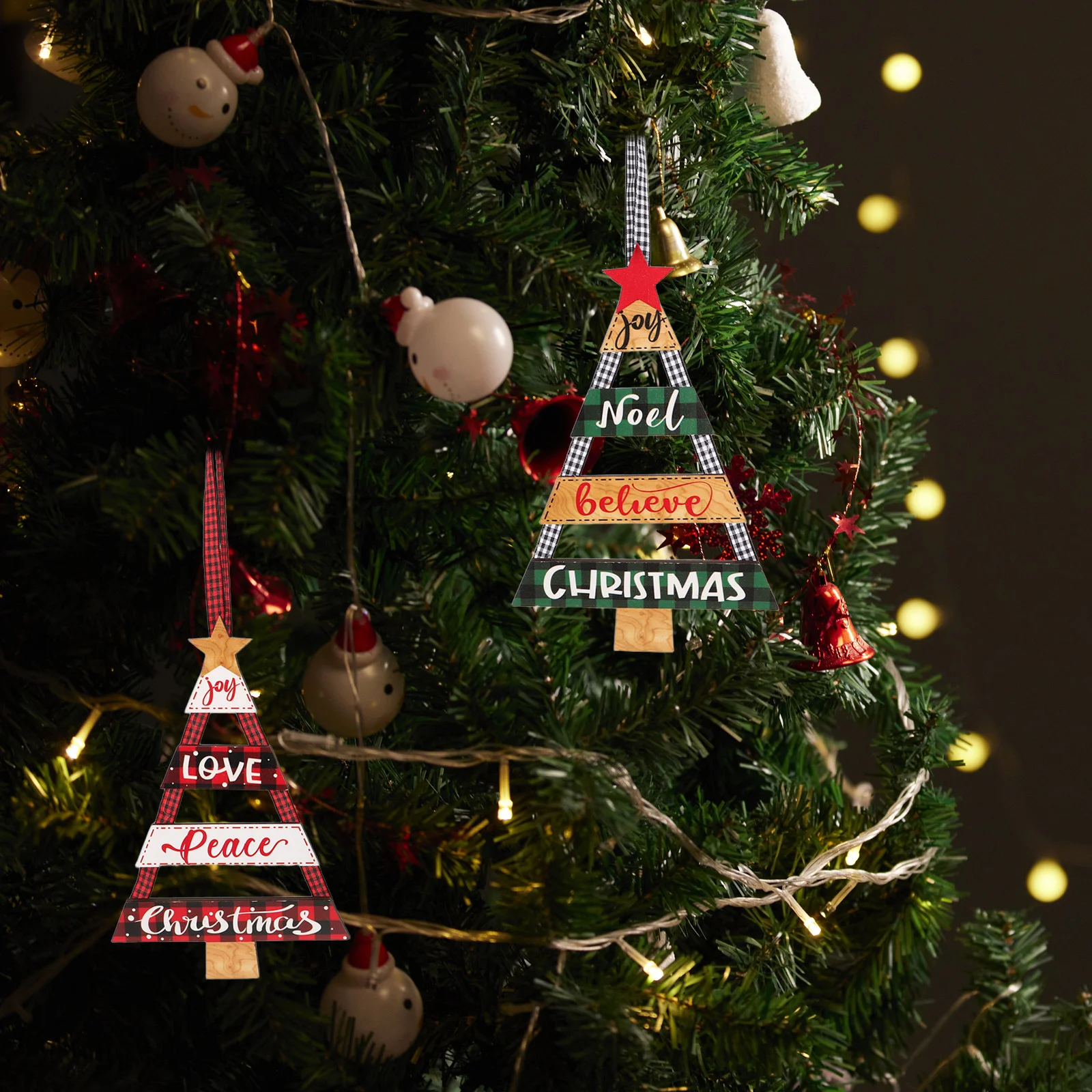 

4Pcs Farmhouse Christmas Decor Wooden Wall Sign Holiday Porch Hanging for Front Door Entryway 7.86x5.11x0.31in Rustic Wood Tree