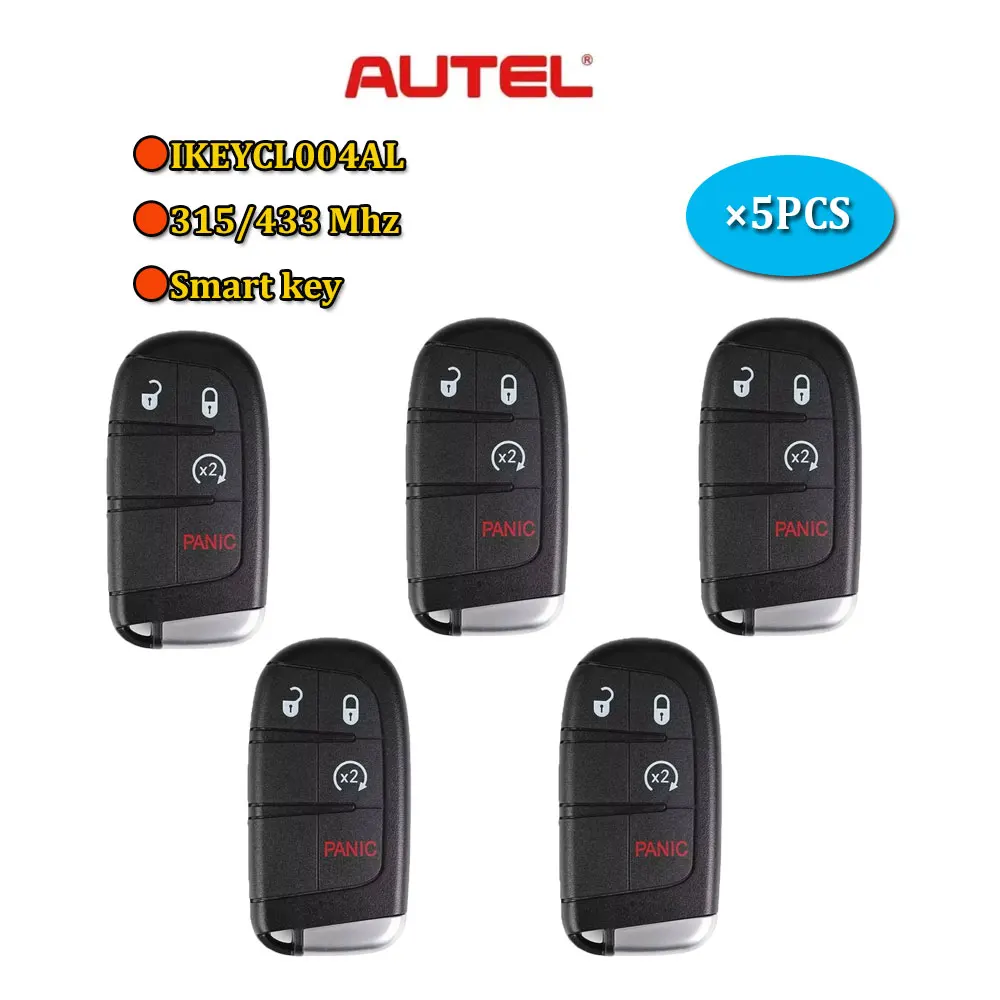 5pcs Autel IKEYCL004AL Universal Smart Key Car Remote Key 4 Buttons for Chrysler for Autel Smart Key for KM100 IM508 IM608