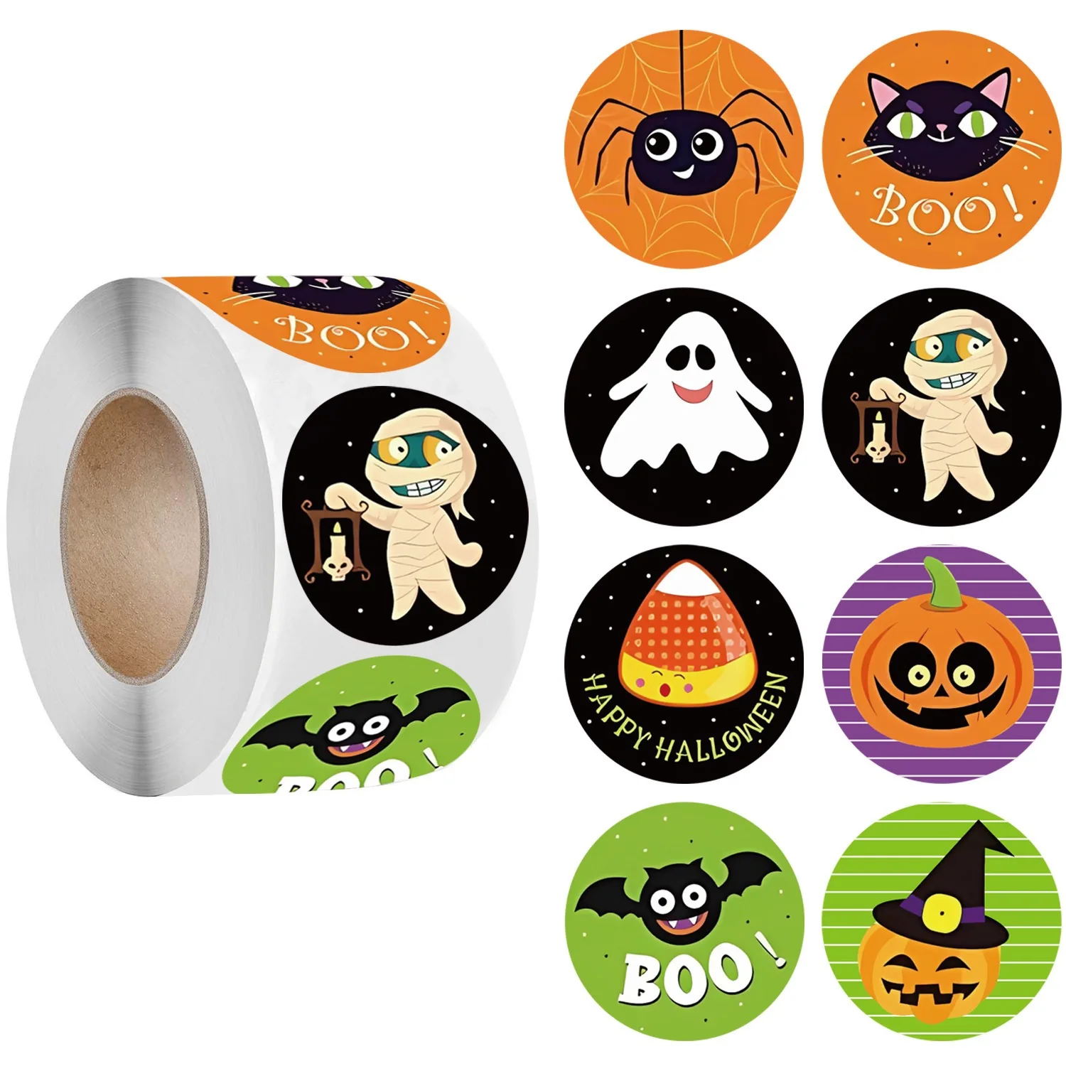 

2025 Halloween Pumpkin Children Removable Stickers Cat Spider Ghost Sealing Label Decals DIY Gift Wrapping Party Decor