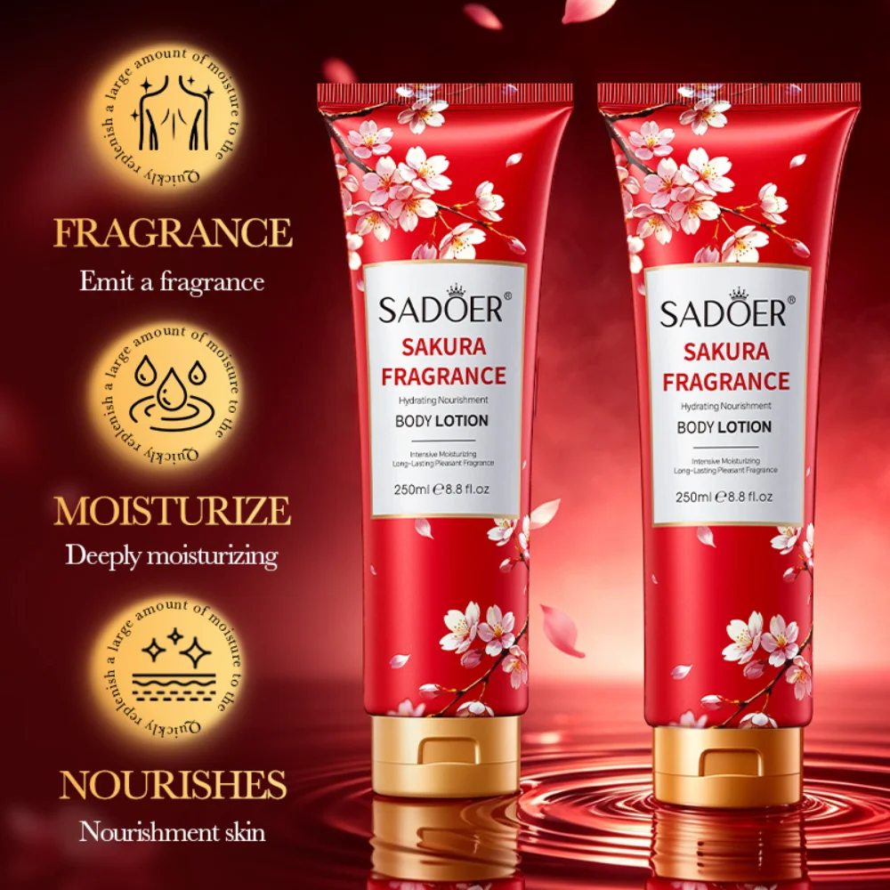 SADOER Sakura Body Lotion Cherry Blossom Fragrance with Hyaluronic Acid Hydrating Nourishing Non-Greasy Moisturizer for Dry Skin