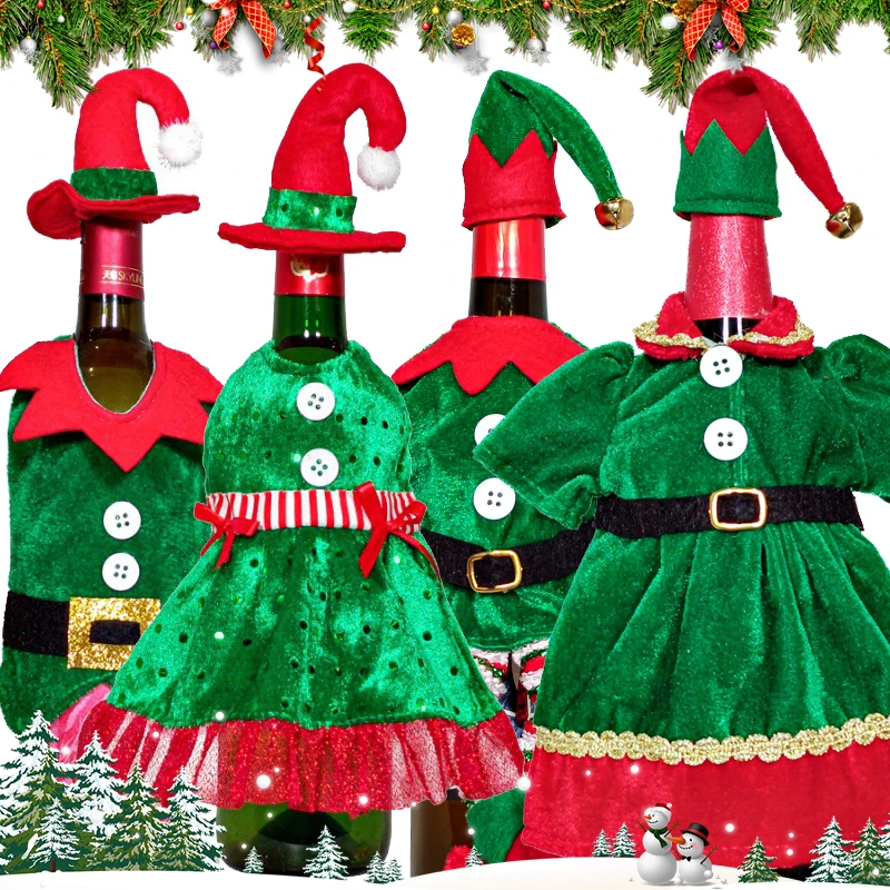 1/4PCS New Christmas Wine Bottle Covers Elf Clothes Set Xmas Wine Bottle Bag New Year Gifts Home Dinner Party Table Decoration