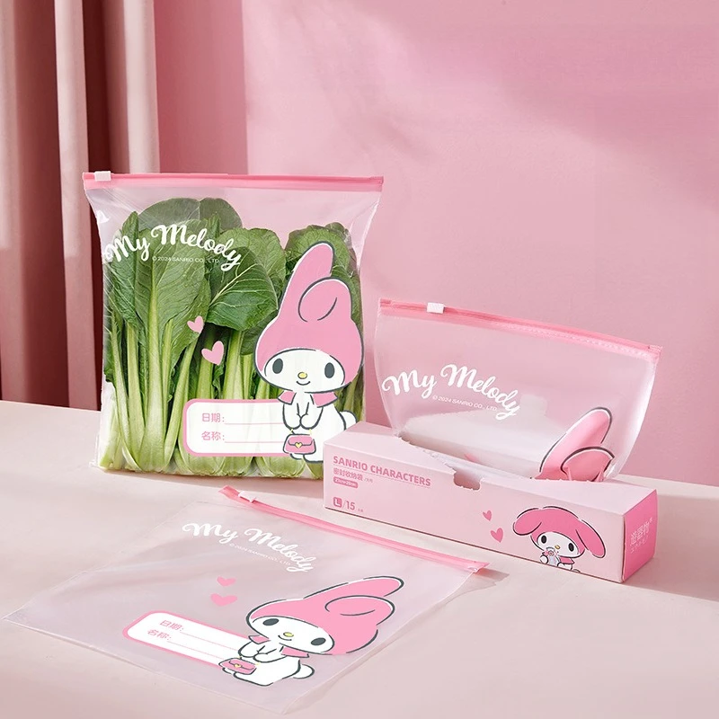 

15pcs Cartoon Pattern Sealed Bag My Melody Food Preservation Bag Large Capacity Household Thicken Kawaii Zipper Travel Bag