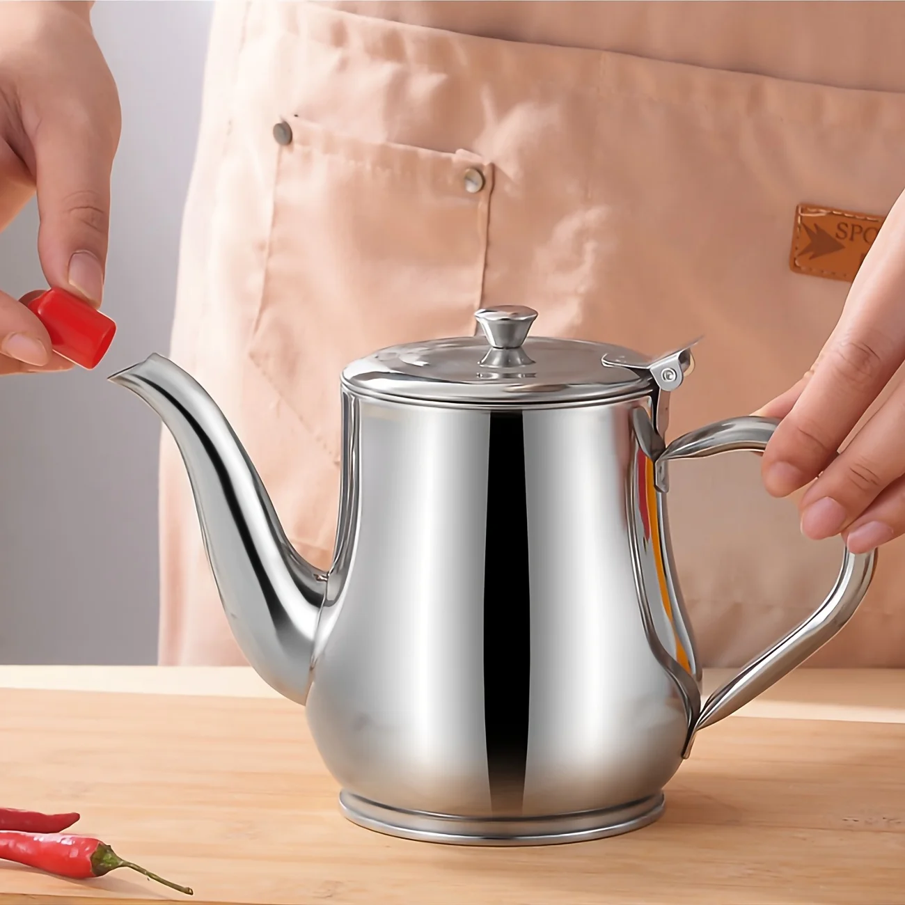 Stainless Steel Oil Can and Teapot Set 18/32/48 Ounce with Filtering Mesh and Dust Cover, Wide Mouth for Home and Commercial Use