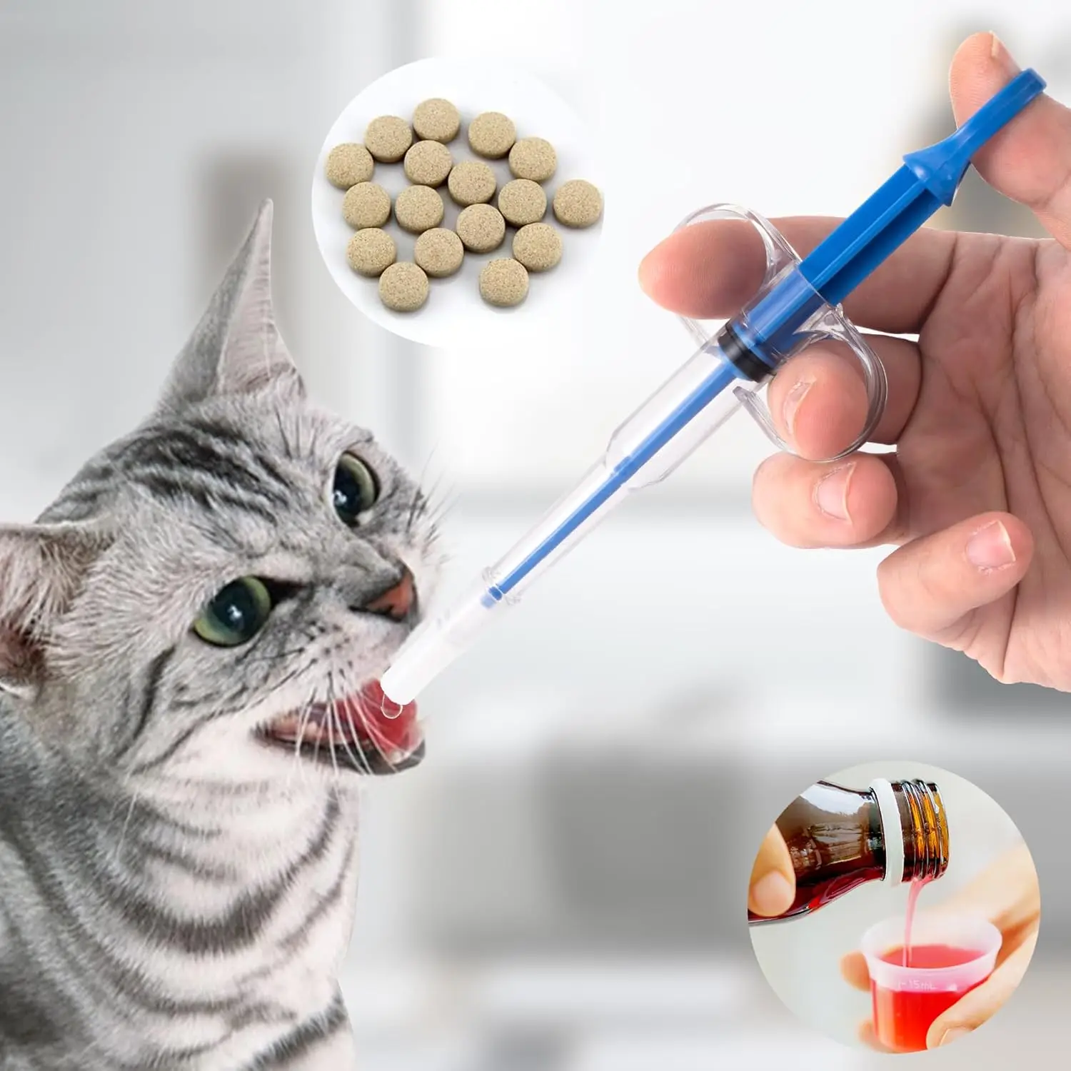 Pet Medicine Feeder, Silicone Syringe Cat Dog Puppy Pill Dispenser Suit with Soft Tips, Pet Puppy Pill Tablet Versus Control Rod