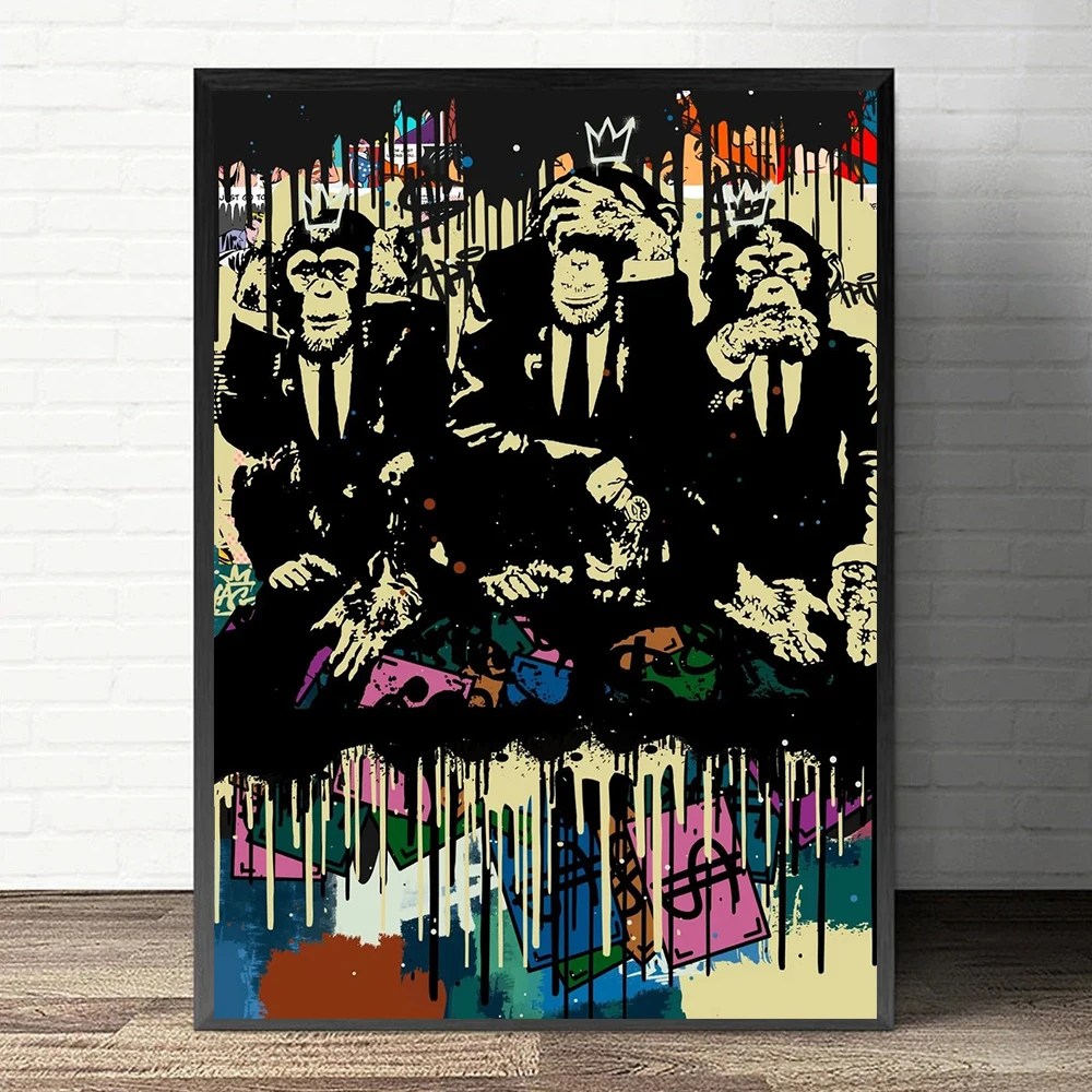 Modern Abstract Wall Art Graffiti  DJ Monkey Smoking Hip Hop Street Pop Canvas Painting Poster Prints Home  Living Room Decor