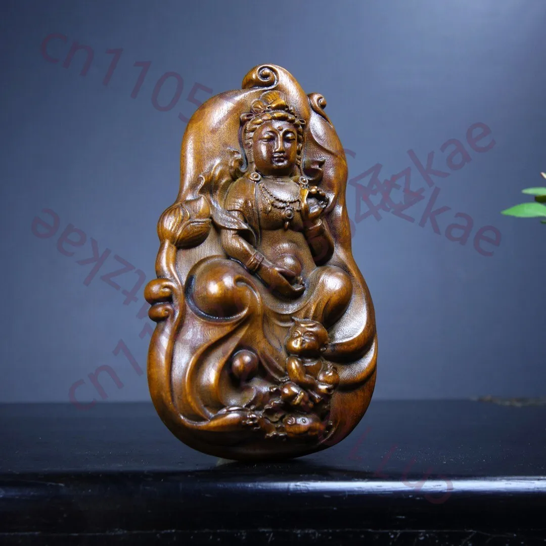 

Chinese Boxwood Wood Carved Exquisite Double Sided Kwan-yin Statue Decoration