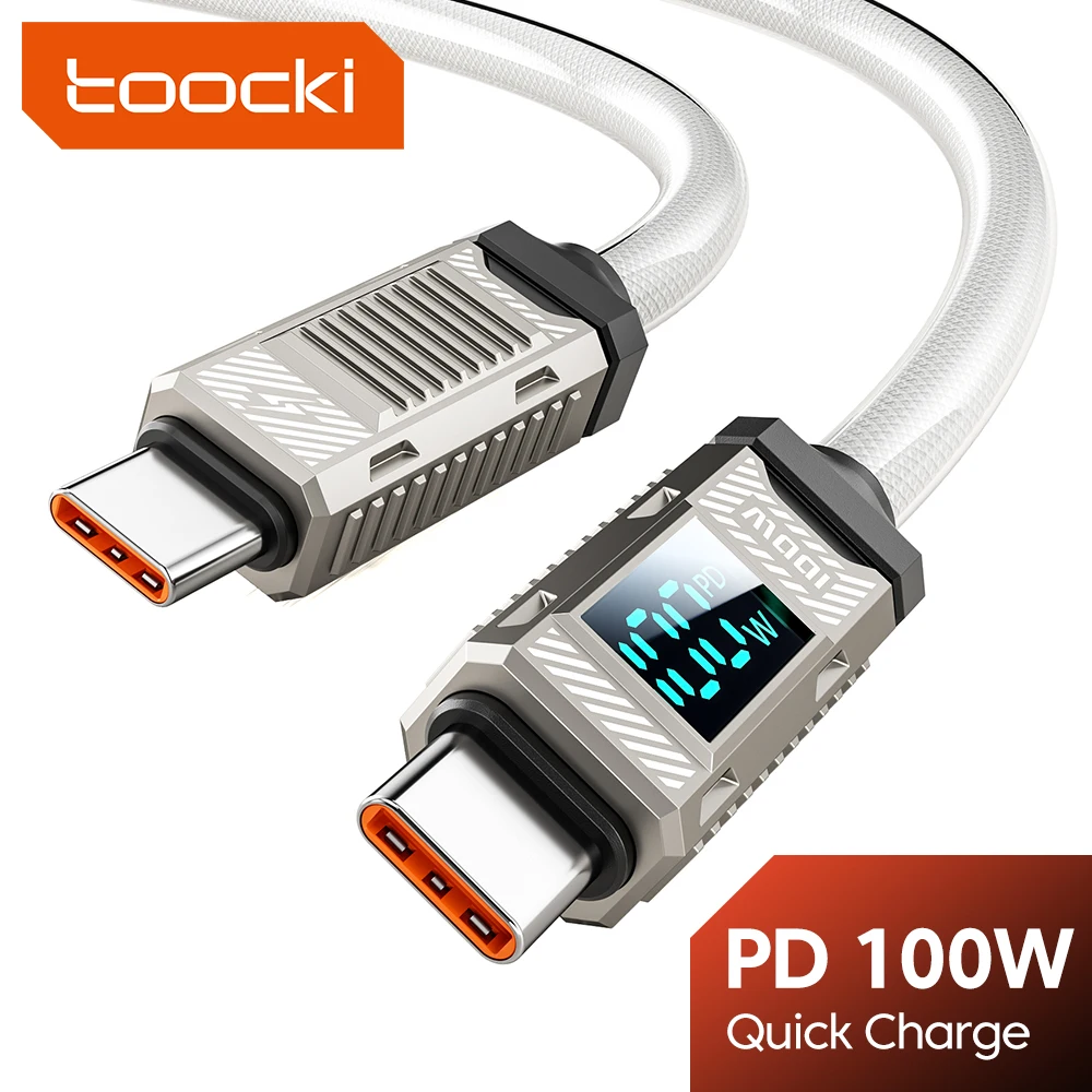 Toocki PD 100W Type C To Type C Cable For iPhone 15 5A Fast Charging LED Display USB Cable For Xiaomi 12 13 Poco Realme Macbook