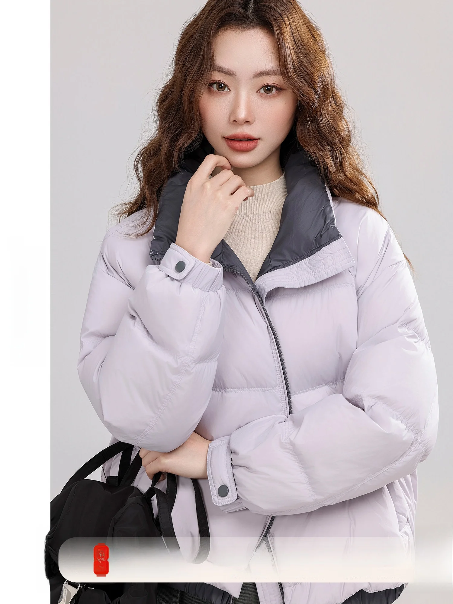 

Ретро-пуховик в повседневном стиле, фиолетовый, с воротником-стойкой, женский, новинка зимы 2025, теплый, утолщенный, из нейлоновой ткани, женское пальто