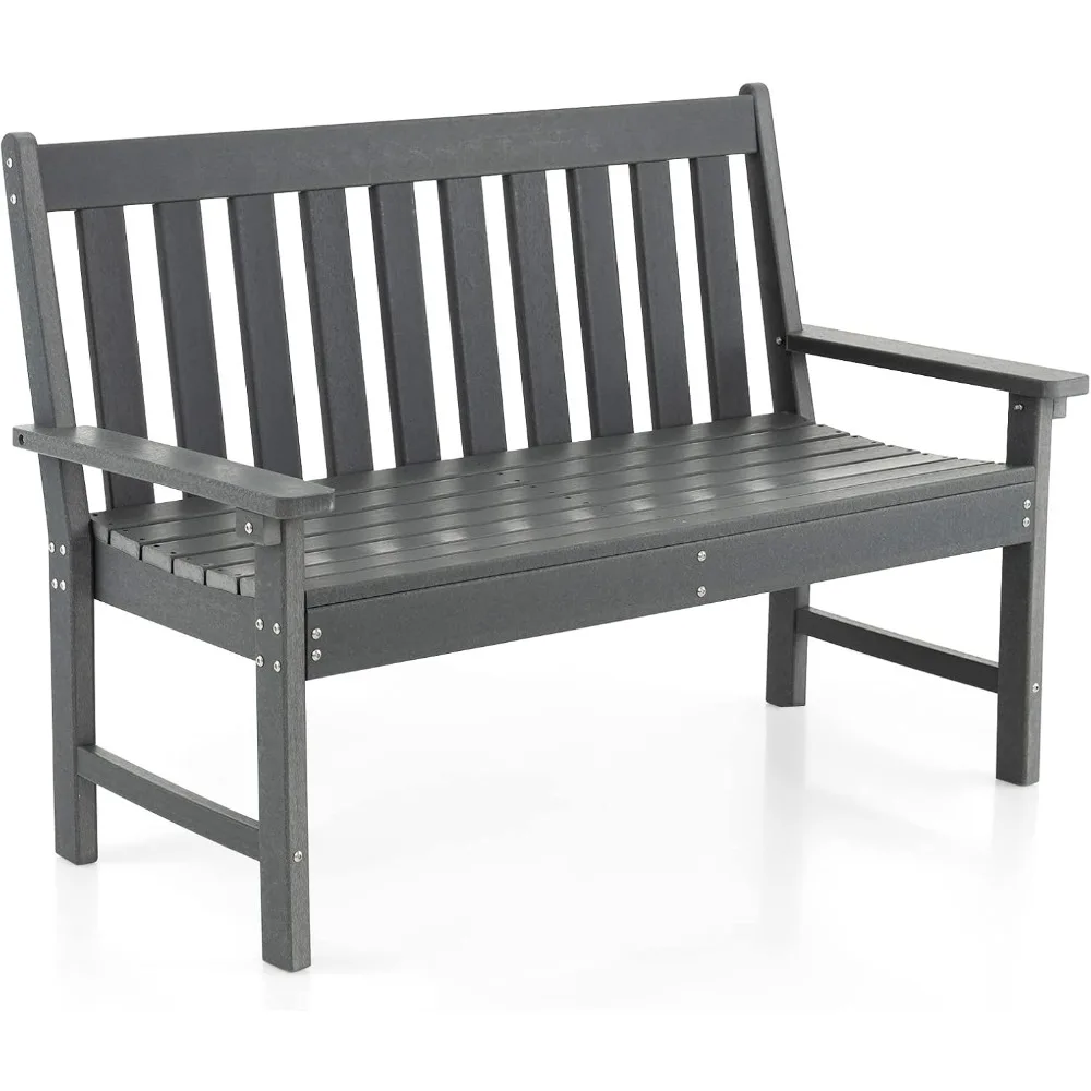 Outdoor Bench, 52-Inch Outside Bench All-Weather HDPE Park Bench with Backrest and Armrests, 705 lbs Weight Capacity