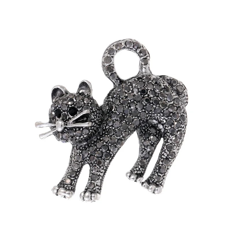 Cute shiny crystal cat brooch vintage creative animal kitten design pin men\'s and women\'s clothing badge corsage jewelry gifts