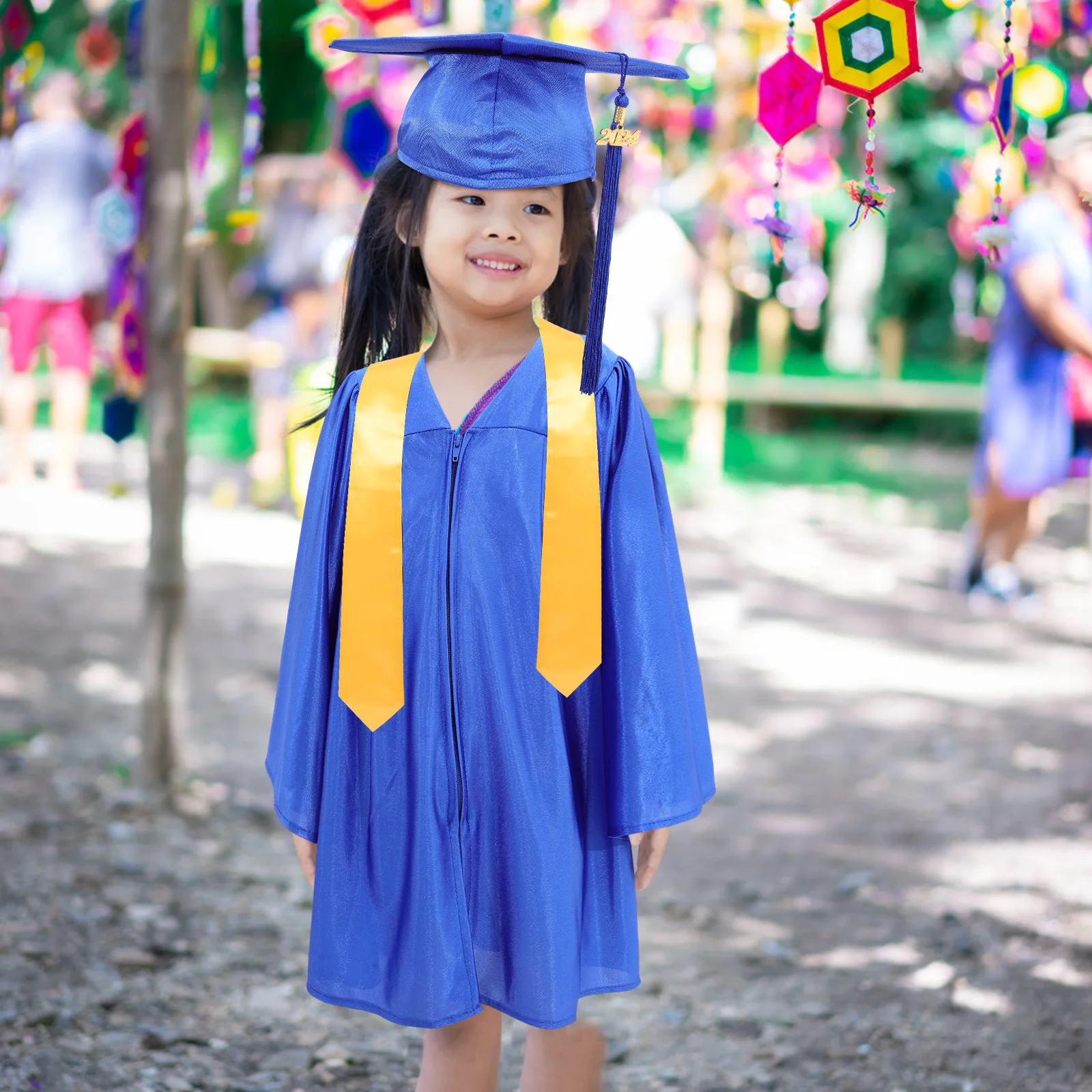 

Kids Dress Graduation Hat Shawl Set Cap and Gown Preschool Uniforms Stole Tassel Blue Children Toddler
