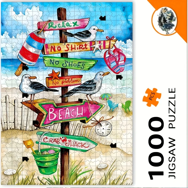 

Beach Vibes: Seagull & Signpost - головоломка для взрослых 500/1000 шт. - интерактивная семейная игра, вызов в окружении колледжа, дом своими руками