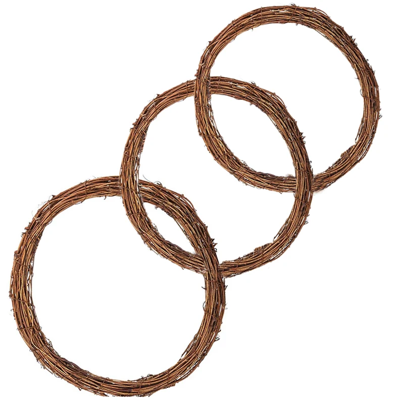 ABPQ-3PC 10/12 Inch Natural Grapevine Wreath Rattan Ring DIY Crafts Base For Wreath Garland Making Home Decoration