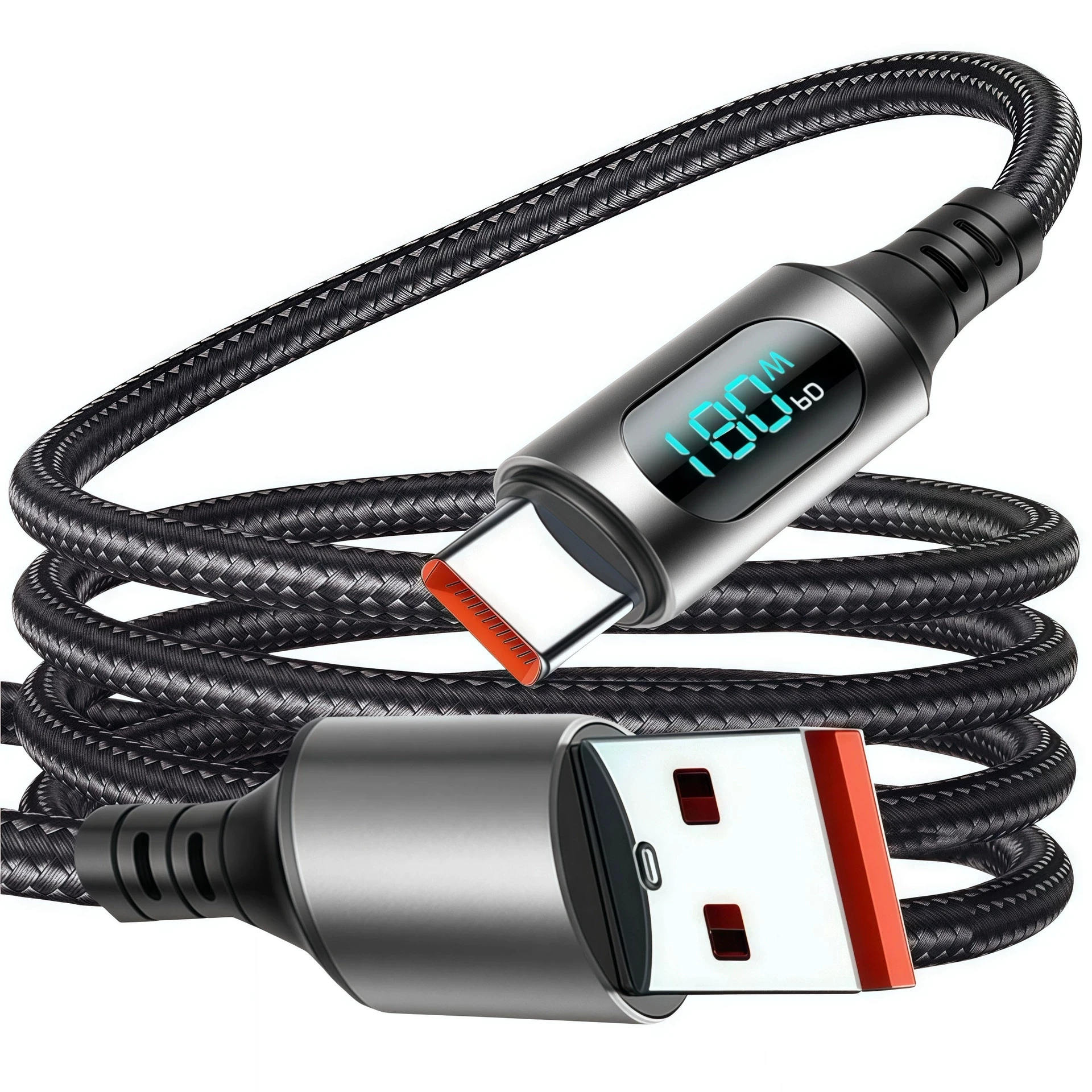 120W Super Fast Charging data cable Type-C Super Fast Charging Orange/Black automatic power-off for Huawei Xiaomi and Samsung