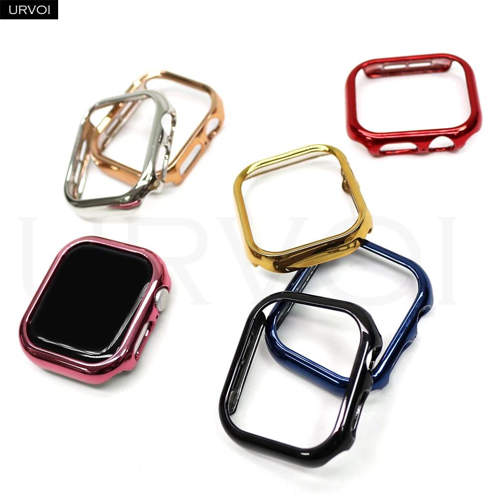 URVOI Electroplated cover for Apple Watch Series 11 10 9 8 7 6 SE 5 bumper frame PC case half protector for iWatch accessories