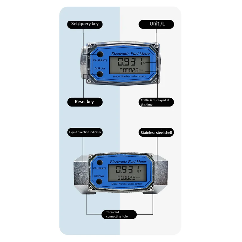 25 Digital Turbine Flow Meter for Measuring Gasoline Water Sea Liquid Flowmeter Blue