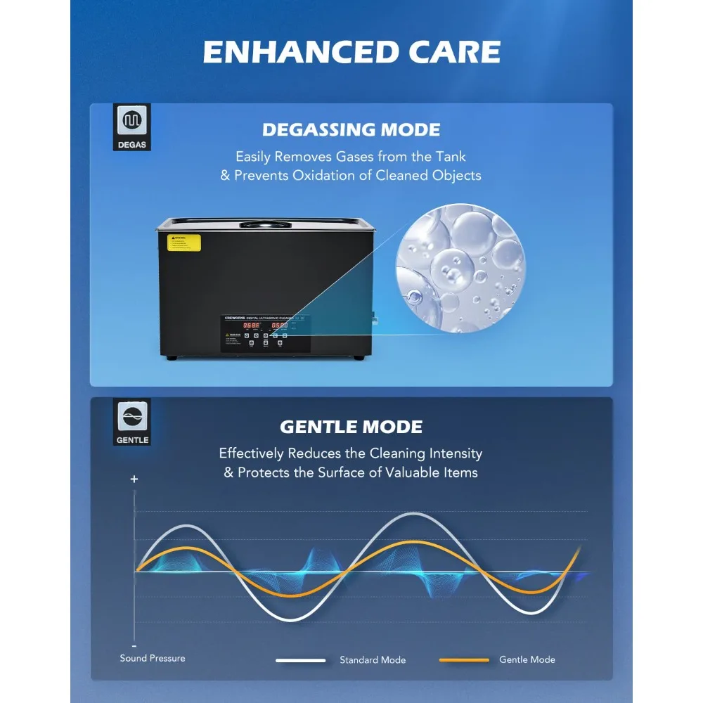 30L Digital Ultrasonic Cleaning Machine with Degas and Gentle Mode, 600W Ultrasonic Cleaner Machine
