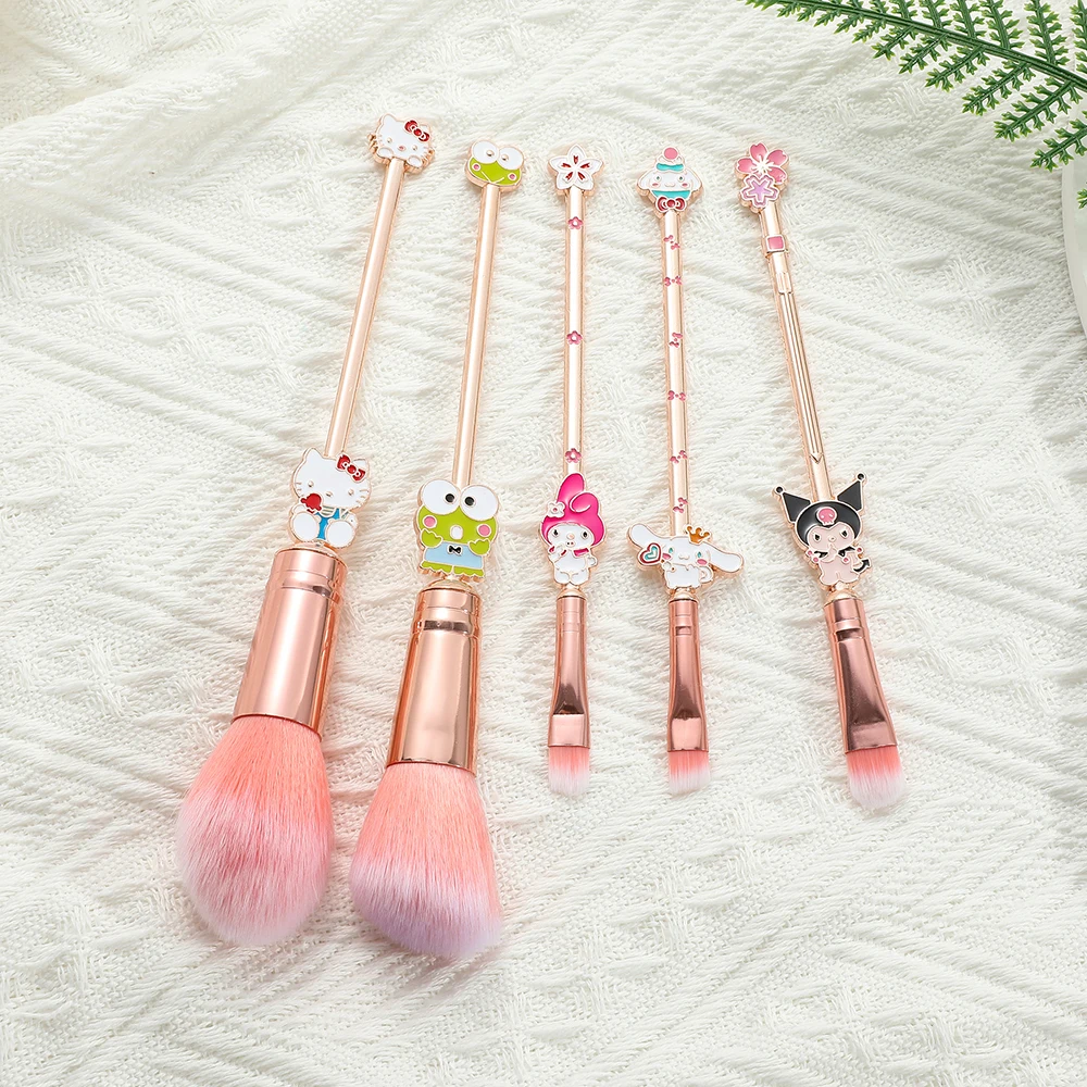 Sanrio Kitty Kitty Make-up-Pinsel, Kawaii-Cartoon, Kuromi Foundation Blending, Rouge, Concealer, Augenbrauenpuderpinsel, 5-teiliges Set