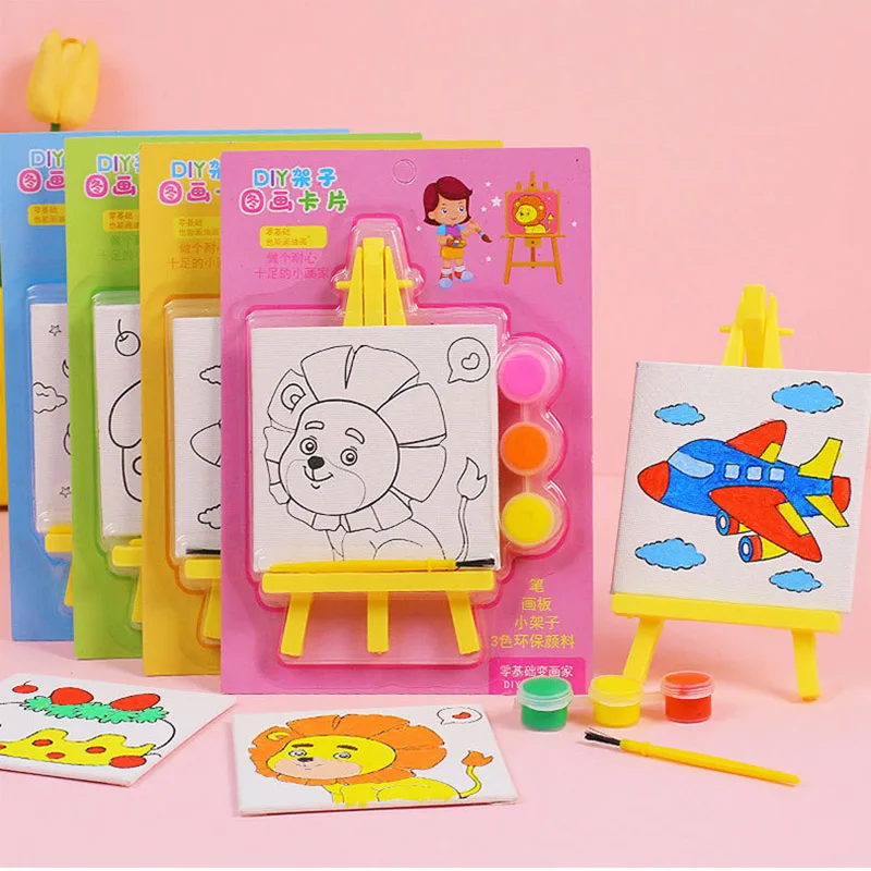 Cadre de peinture à l'huile de dessin animé bricolage pour enfants, graffiti d'art, jouet pour enfants, cadeaux de fête d'anniversaire, sac cadeau de maternelle, 5 paquets