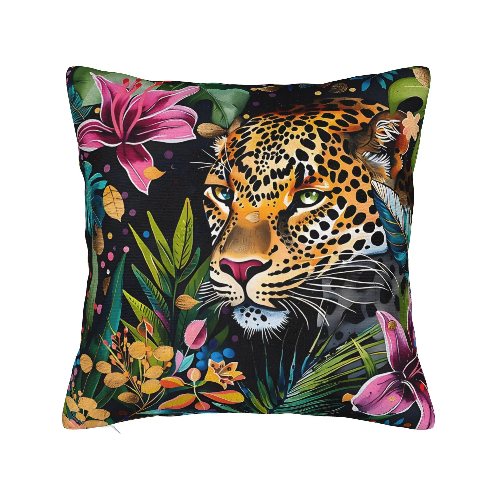 Leopard & Tropical Floral Pillow Case  Soft Pillow Cover Cute Funny Pillowcases For Office Car Home Decor