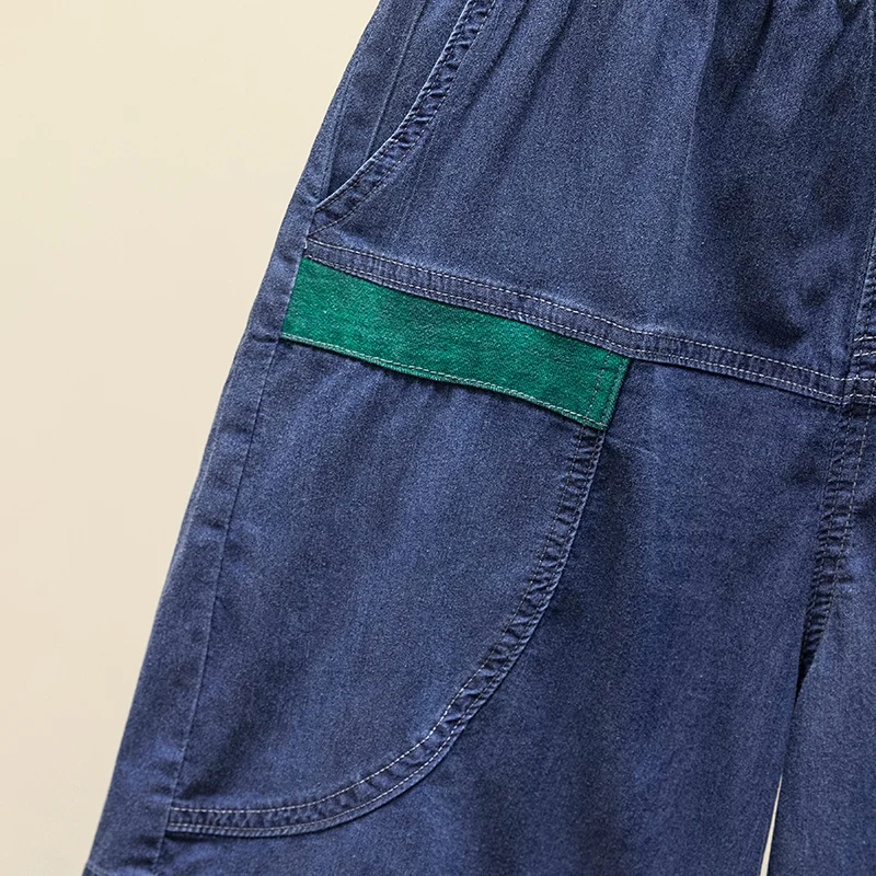 شورت دنيم نسائي مرن بسيط عالي الخصر ، ساق عريضة فضفاضة رفيعة ، جيب مرقع ، أحادي اللون ، كبير ، جديد ، الصيف ،