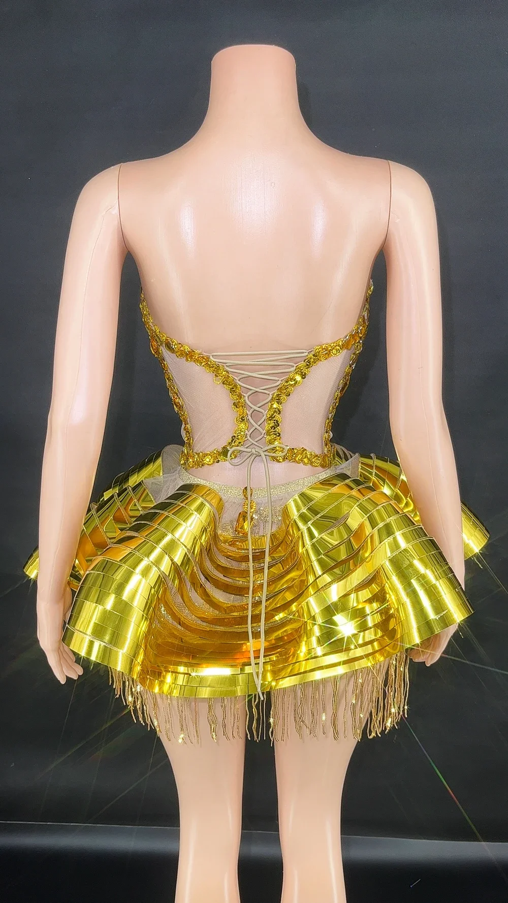 Rotterdam Kly-Robe à bulles à tube court avec paillettes dorées et biscuits, tenue de scène sexy, costume de danse pour spectacle, robe de réunion de fête