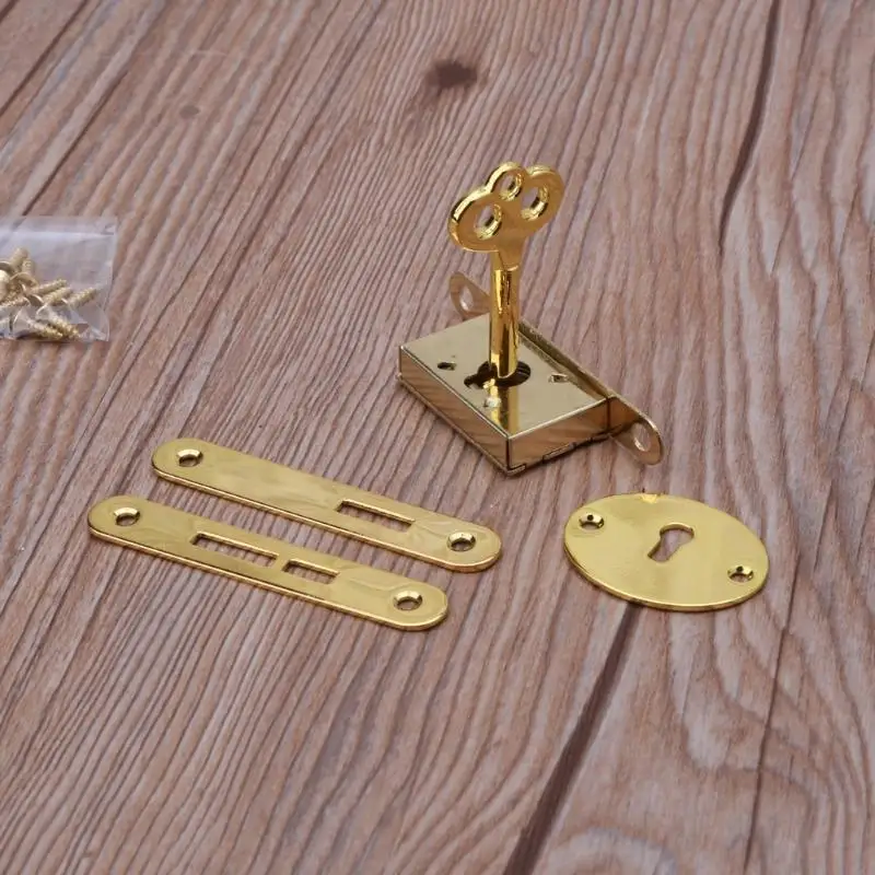 

C90A Decorative Furniture Locks Antique Metal Drawer Locks with for Key Jewelry Wooden Box for Latch Vintage Furniture Hardwa