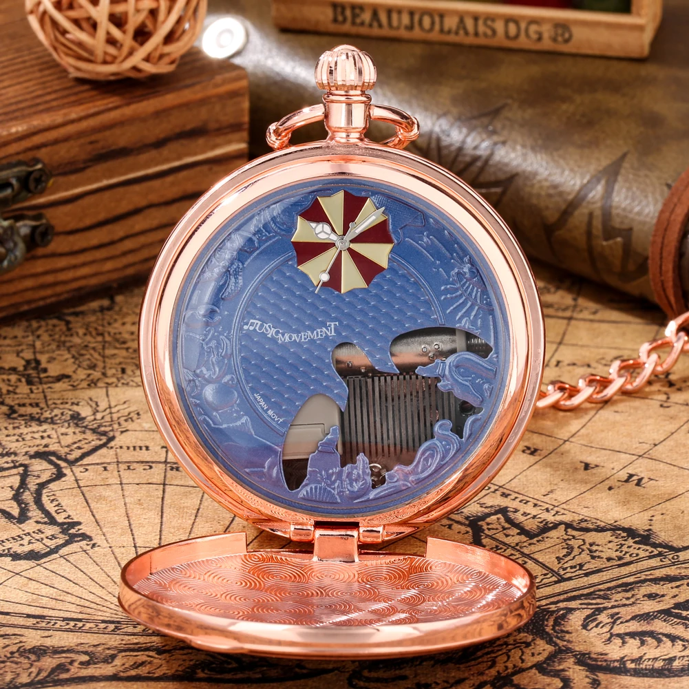 New Musical Pocket Watch Men\'s Fob Chain Pendant Clock Unique Sea Turtle Pattern Music Movement Timepiece Gifts for Husband Boy