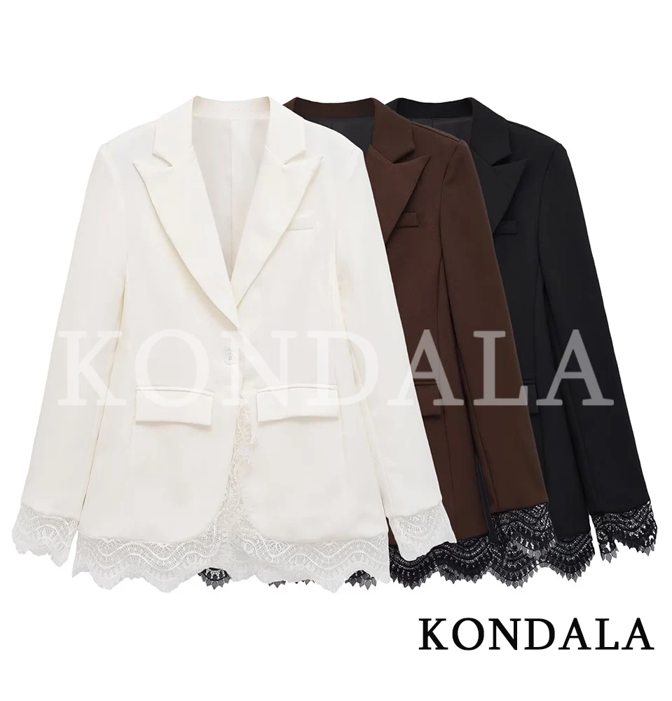 KONDALA Women Commute Chic Lace-Hem Blazer Elegant Dinner Cocktail Party Slim Blazer 2026 Early Fall Trendy High Street Blazer