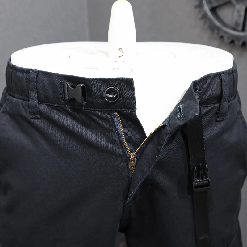 Y2k Fashion New Black Men's Jeans Washed Nostalgic Stretch Slim Fit Multi Pocket Jeans High Street Hip Hop Brand Pants Hombre