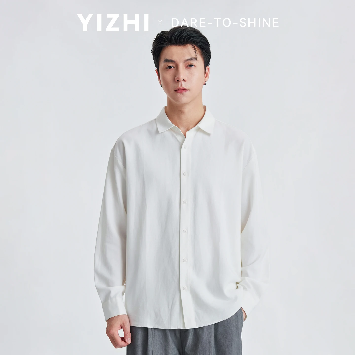 Men Lyocell Solid Plain Long Sleeve Shirt Summer Collared Loose Draping Breathable Versatile Commuter Casual Blouse