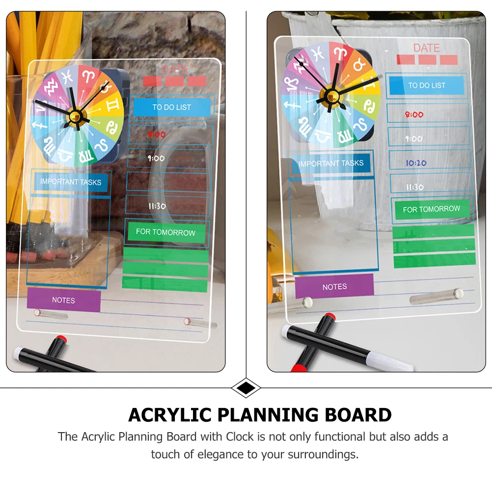 مجموعة واحدة من لوحة قائمة المهام بمسح جاف من الأكريليك مع لوحة كتابة مذكرة سطح المكتب على مدار الساعة ومنظم جدول واضح للمكتب #1