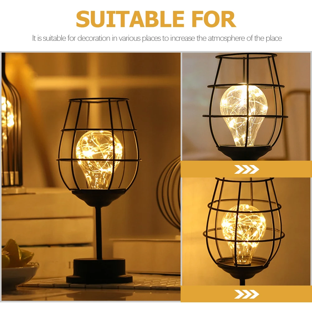 

Vintage Iron Wine Glass Night Decorative Led Lamp For Home Bedroom Coffee Shop Bedside Light Warm Ambient Lighting Small Night