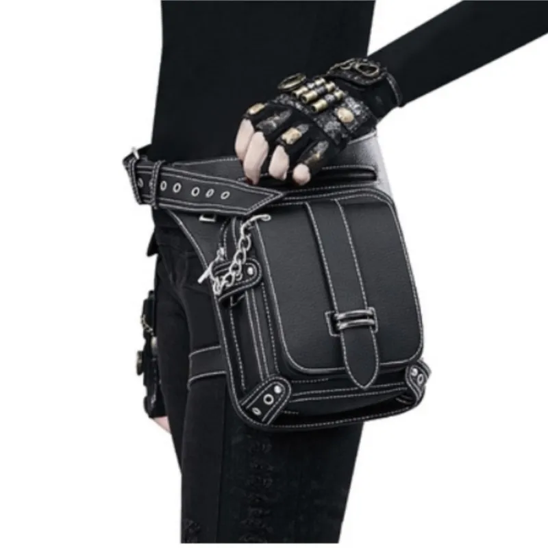 Mid-century Punk Retro Waist Bag Belt Crossbody Ladies Outdoor Leg Protection Riveted Zipper Mobile Phone Packs Fanny Messenger