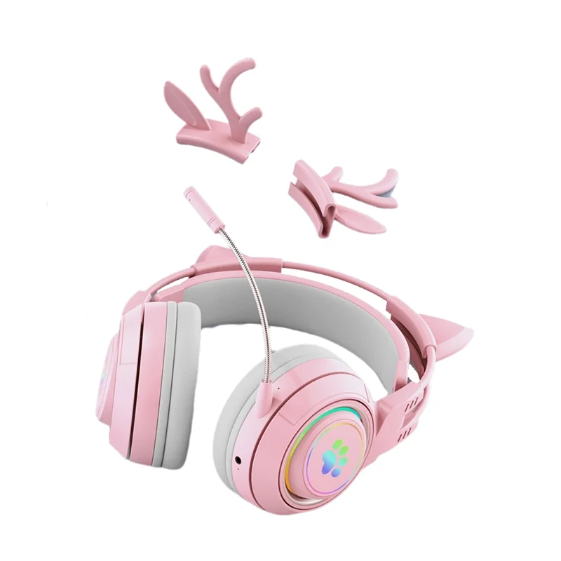 Cute Antlers Cat Ear Wireless Bluetooth Headphone Gamer Earphone Gaming Headset With RGB Light For Kid