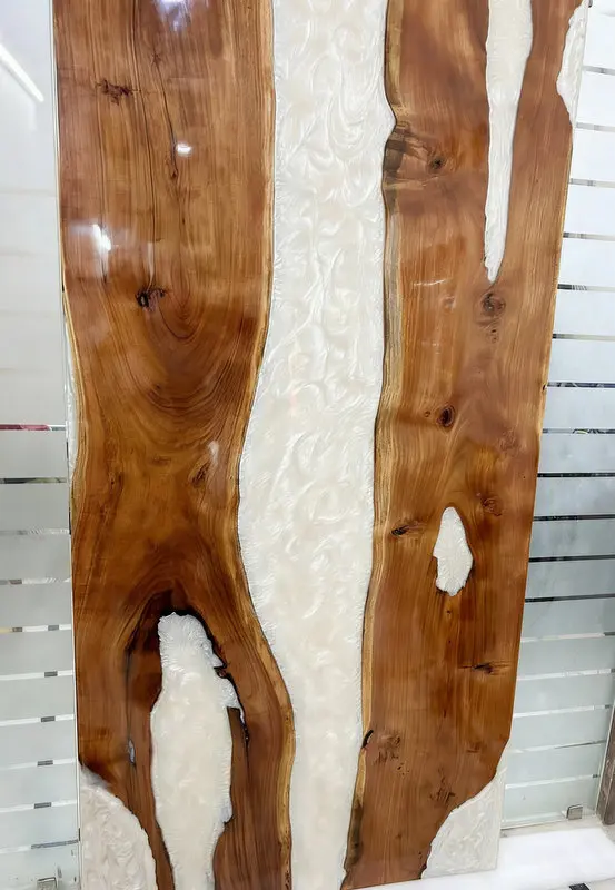 Handcrafted Wood Slab Sliding Door for Modern Decor Epoxy Resin River Barn Door with Silver Swirl Pattern