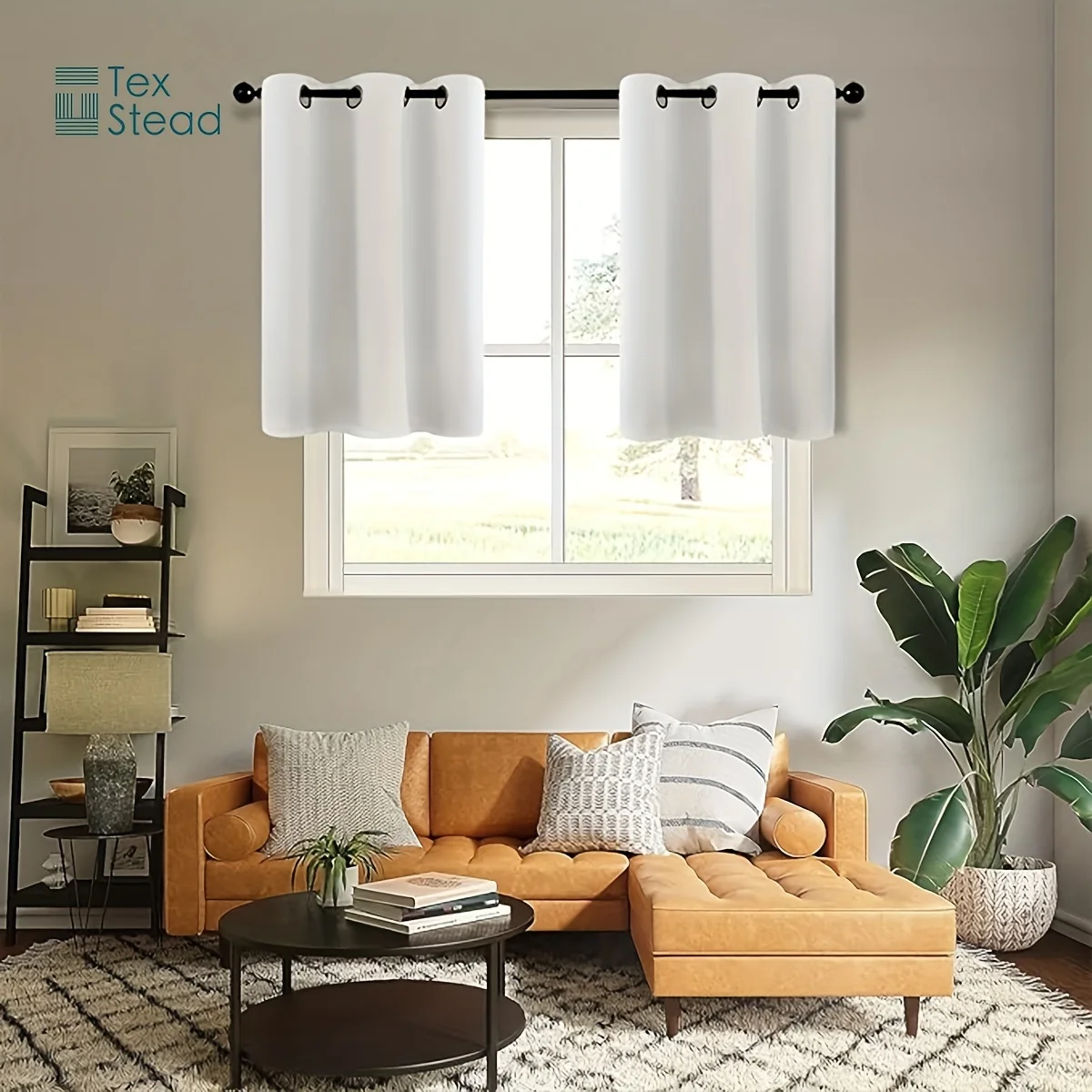 Double-Sided Matte Blackout Short Tier Curtains, 100% Polyester UV Blocking Fabric, Modern Solid Valance for Kitchen & Bath
