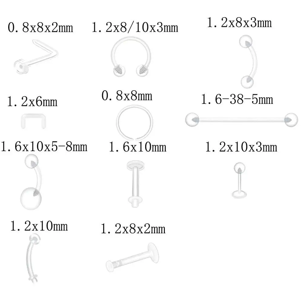 1/109Pcs Set Clear Piercings Retainers Kit Nose Septum Eyebrow Lip Labret Tongue Belly Cartilage Rings Bioflex Barbell Jewelry