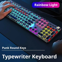EWEADN Punk Typewriter Mechanical Gaming Keyboard 104 Keys Keypad LED Colorful Backlit USB Wired old style Keyboardsfor Windows