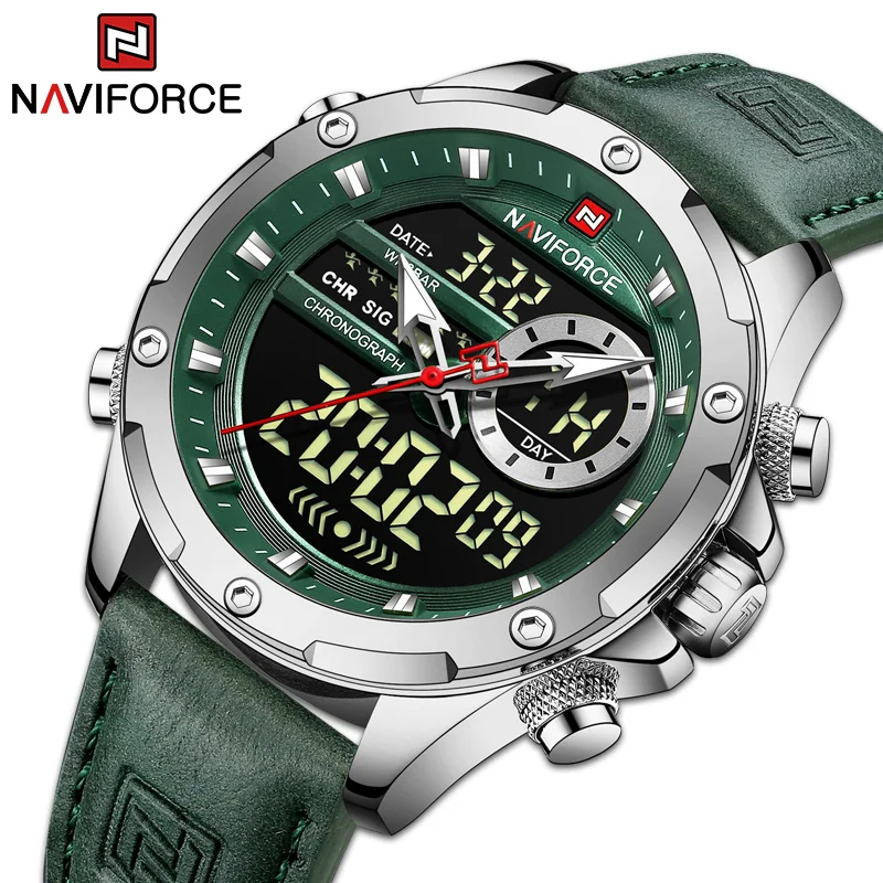 NAVIFORCE Men’s Quartz Wristwatches Casual Sport Waterproof Day and Date Display Male Clock Leather Band Watch Relogio Masculino