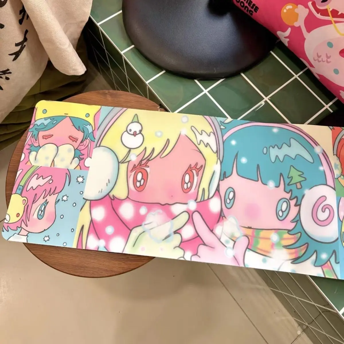 Comic Girl Mouse Pad Large Size Office Desk Protector Mat PU Leather Waterproof Desktop Keyboard Gaming Mousepad PC Accessories