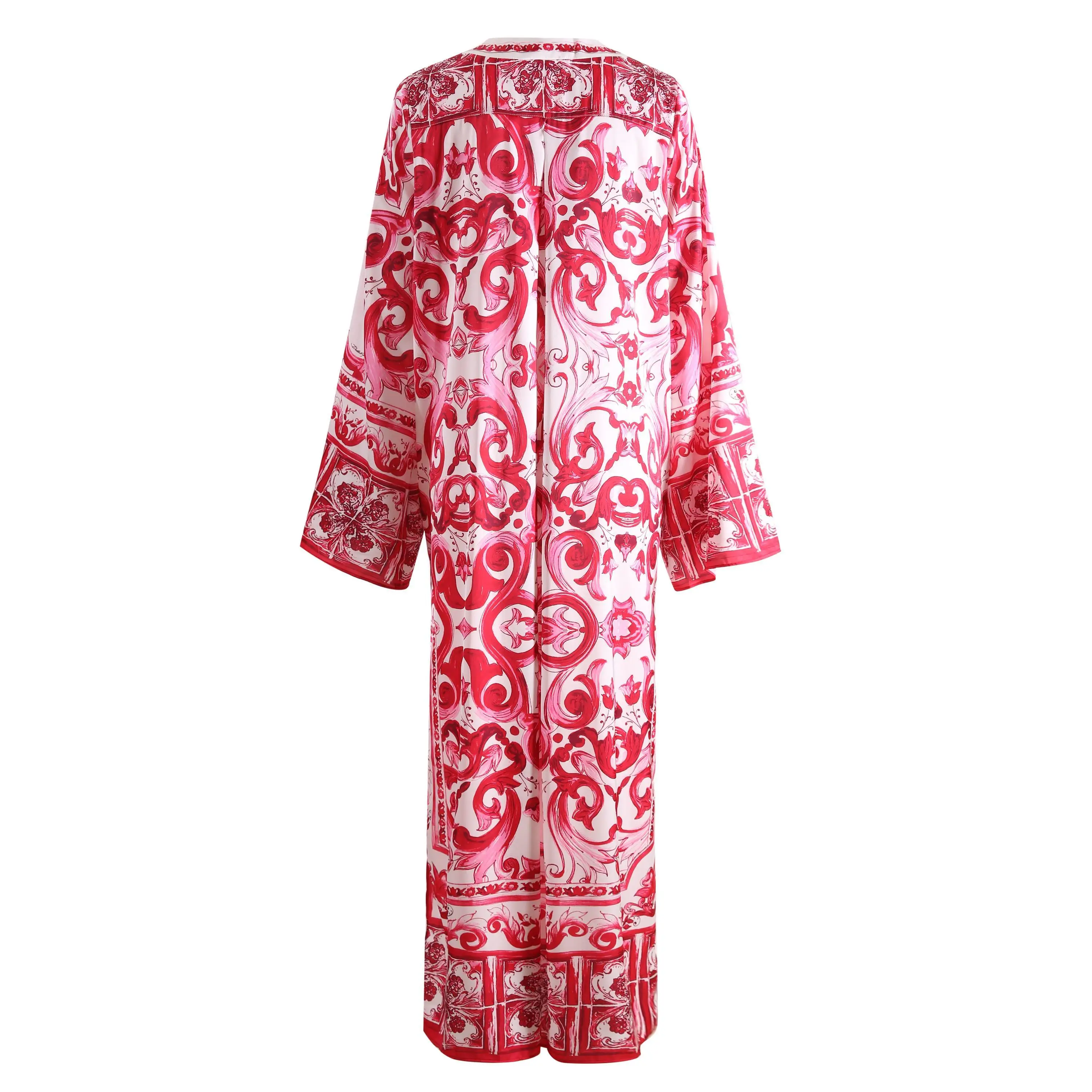 2024 Spring Summer Loose Long Dresses Female Full Sleeve Printed O-neck Woman Bohe Beach Party Fashion Maxi Dresses