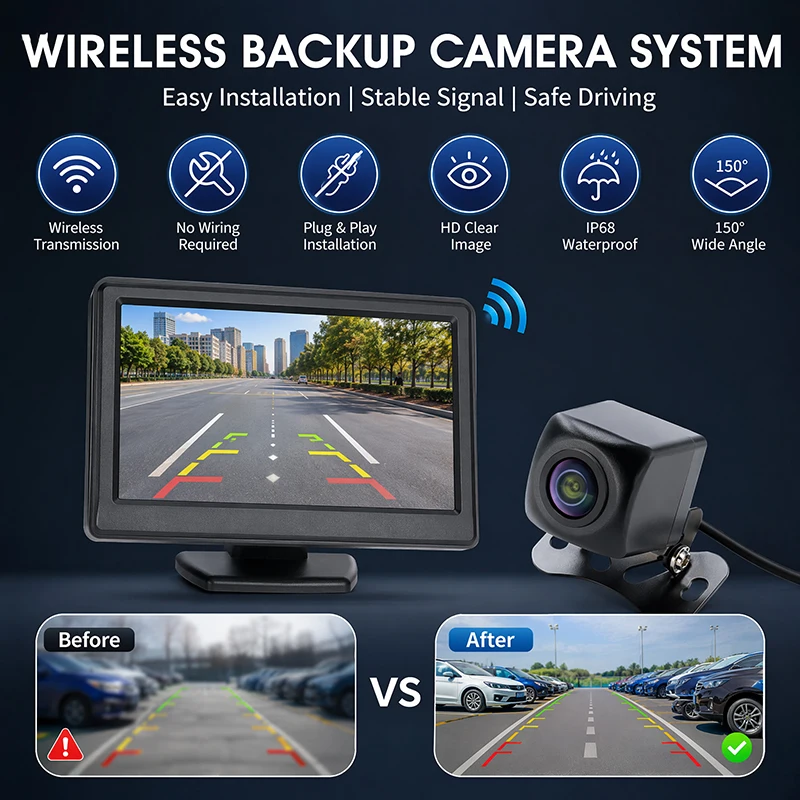 Car 4.3 inch Digital Wireless HD Display Wireless Rear View Night Vision Reversing Parking Backup Camera