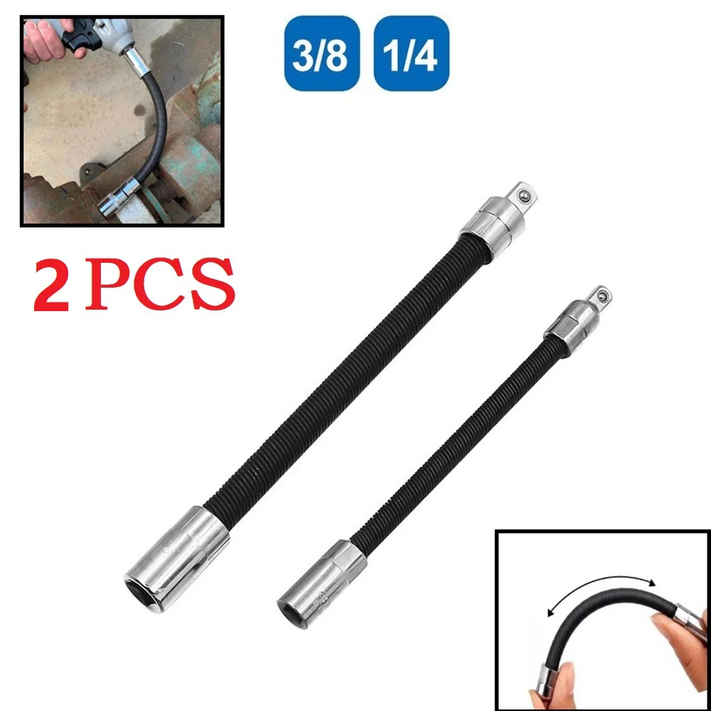 2pcs 1/4 3/8 Drive Socket Extension Bar Adapter Connective Rod Flexible Shaft Conversion Head Adapter Socket Ratchet Wrench