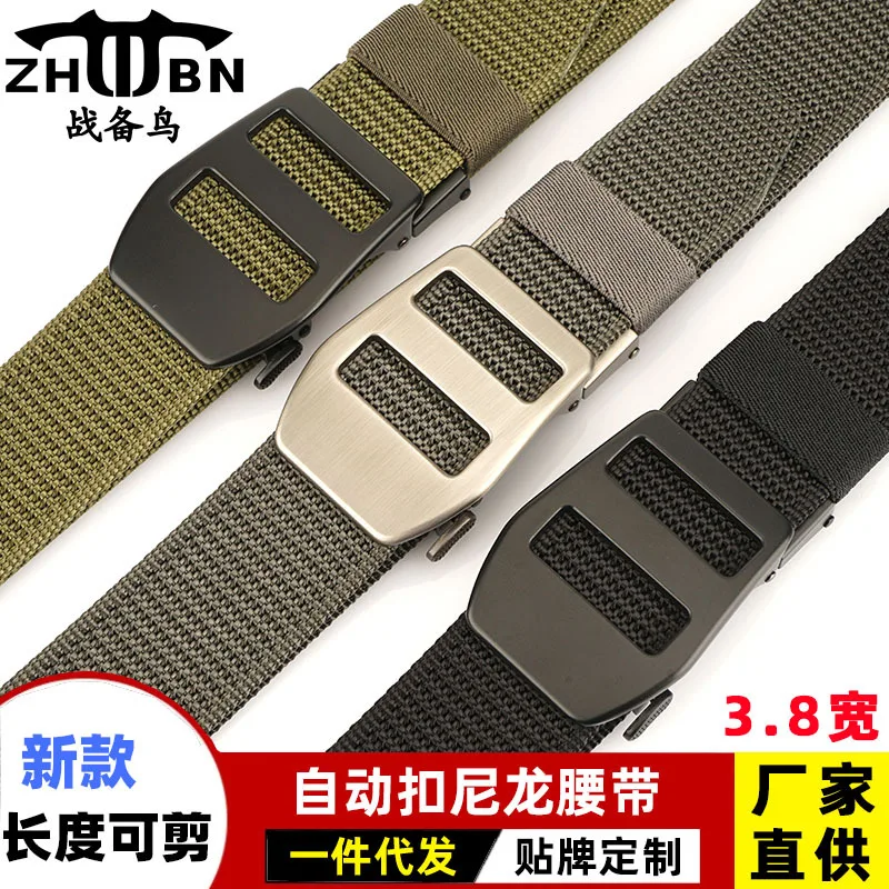 Cross border popular 3.8 day automatic buckle real nylon belt for men, simple and casual versatile woven thick waistband