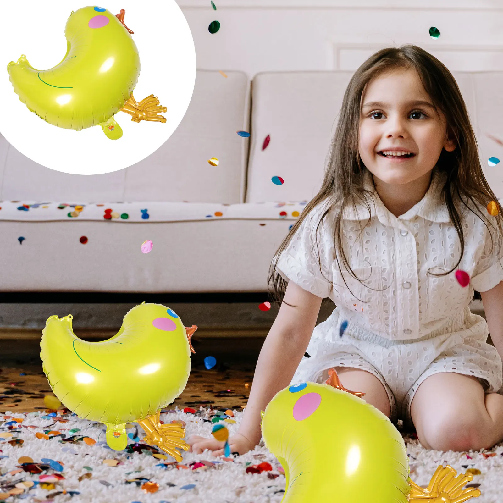 

5Pcs Chickens Cartoon Foil Balloons Birthday Balloons Set Birthday Party Decorations Reusable Yellow Chickens Pattern