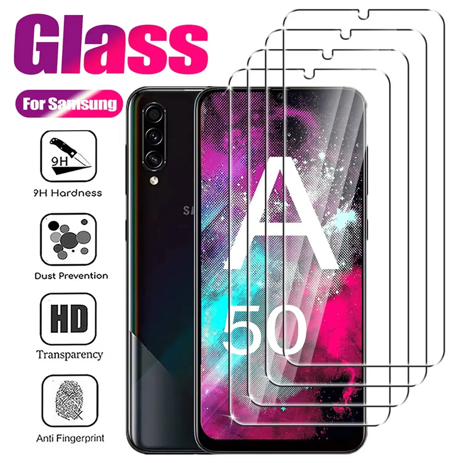 

4Pcs Pack Tempered Glass Screen Protector For Samsung Galaxy A Series A50 A40 A30 A20 A10 A90 A80 A70 A60 Protective Cover