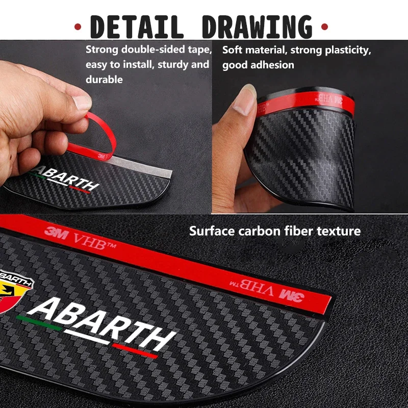 2pcs Car Rearview Mirror Rain Eyebrow Sticker Suitable for Abarth 500 595 695 Punto 500X FR Waterproof Exterior Accessory
