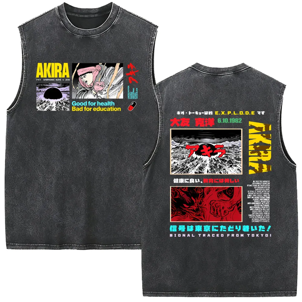 Anime Akira Vintage Washed Tank Tops Science Fiction Cartoon Movie Tetsuo Shima Shotaro Kaneda Sleeveless Vest T-shirt Men Tees
