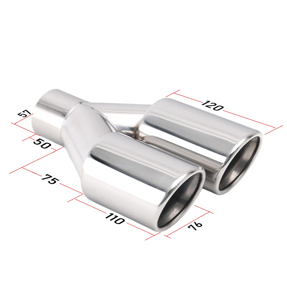 1pcs Stainless Steel Silver 57mm exhaust pipe 76mm rolled outlet double Muffler end Tips For Car Exhaust System Replacement